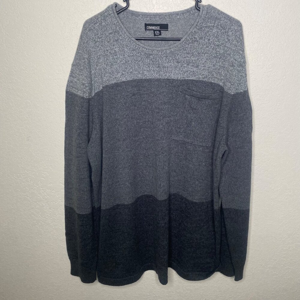 Commerce Linen‎ Cotton Knit Sweater Mens XXL Gray Color block Pullover Preppy